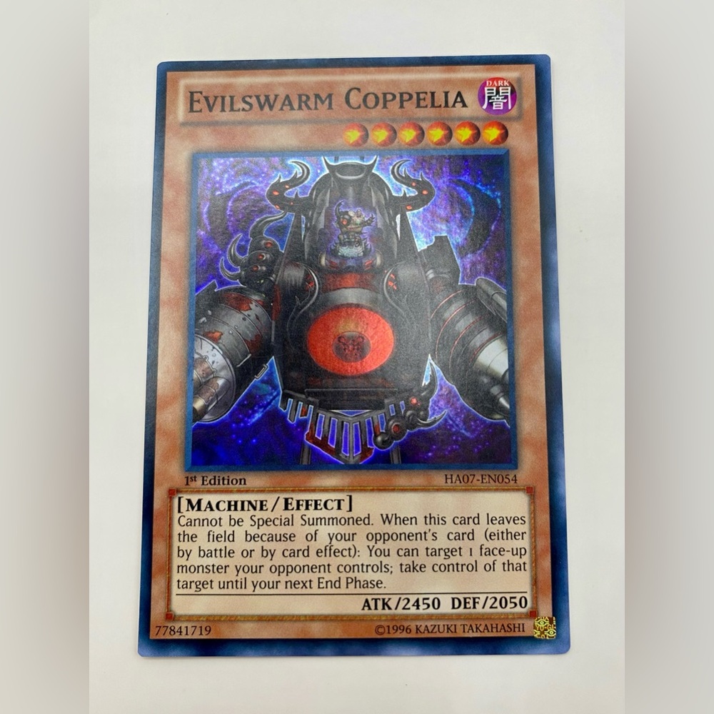 YU-GI-OH! Evilswarm Coppelia Card; 1st Edition; HA07-EN054; SUPER RARE.